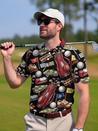 Image of PAGYMO Funny Golf Shirts for Men Crazy Printed Pattern Novelty Moisture Wicking Performance Mens Polo Shirt