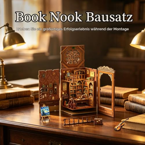 Library Book Nook Kit DIY Miniature Dollhouse Kit mit LED-Beleuchtung – Ansicht 4