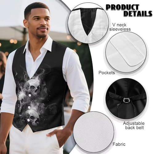 Mens Suit Vest with Pocket 3D Print Casual Business with Button Formal Dress Waistcoat Vests Size S - 4XL 5