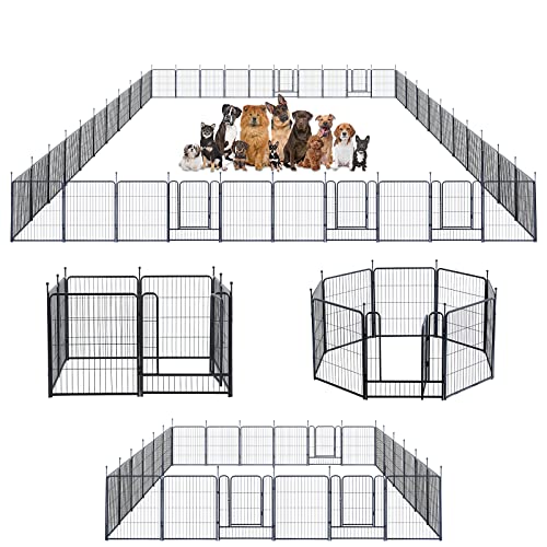 Image of Dog Playpen,Portable Outdoor Dog Fence, Dog Playpen for Large /Medium /Small Dogs, Dog Fences for The Yard,with Doors Foldable Metal (32 inch, 40 Panels)