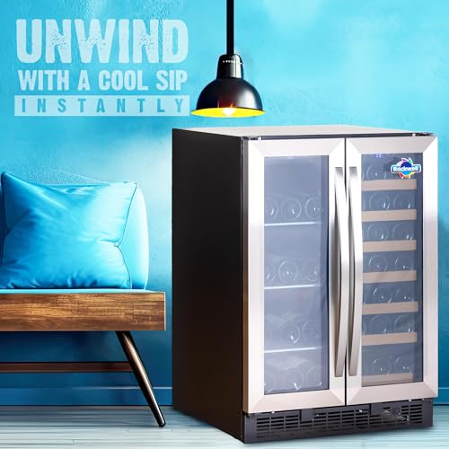 Image of ROCKWELL 87 Bottles Wine Cooler, 148L Freestanding Dual Refrigerator, Digital Temperature Control Fridge for Red, White, Champagne, or Sparkling Bottle (RWND87)