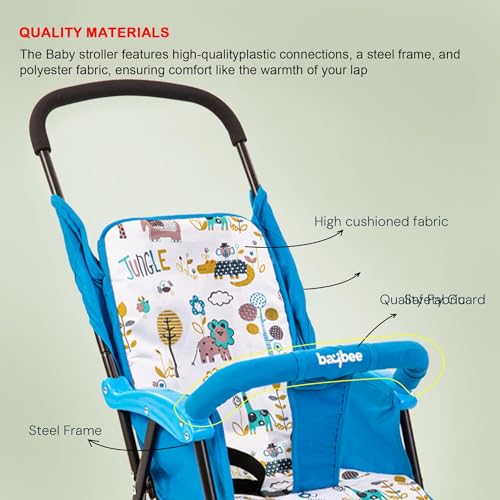 Image of Baybee Stroller Baby for Boy & Girl 0 to 3 Years | Foldable Strollers with Canopy, Parent Handle, 2-Position Adjustable Seat, 2-Point Safety Belt | Travel Pram for Kids (Blue)