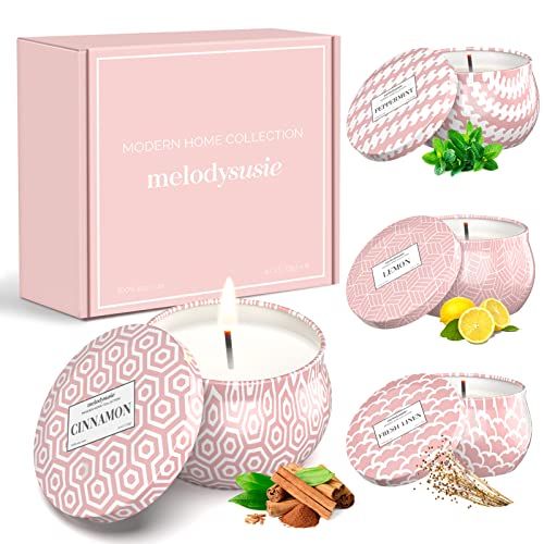 Melodysusie Candles For Home Scented, Candles For Home Spa Manicure,4 Pack Natural Soy Wax Blend Essential Oil Candle Gifts For Women And Men, Home Air Fresh And Relaxation(Pink Candle) #TOP10