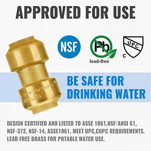 Sungator Fittings 1/2 Inch, Pushfit Plumbing Fittings 1/2 Inch, Push 1/2 Inch Coupling Fittings, No Lead Brass Push To Connect Fittings For Pex, Copper thumb #1