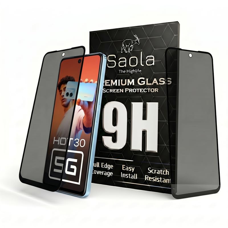 Image of Saola Ultra Privacy Tempered Glass For Tecno Spark 10 5G (PACK OF 1) with Free Installation Kit. Full screen Coverage. Free Replacement If Received Damaged - 6.6 inch