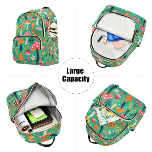 Mini mochila de moda con estampado de hongo casual y hojas para universidad 5