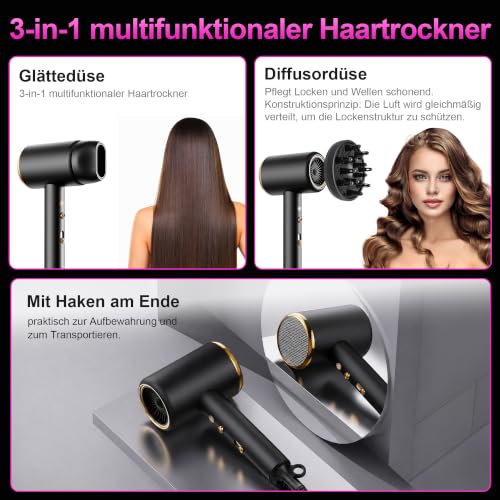 Föhn,Fön,Haarföhn Haartrockner Profi Ionen föhn mit AC Motor 2400W Reisefön Diffusor|Multifunktionaler Hair Dryer|Heiß-/Kalttaste… – Ansicht 5
