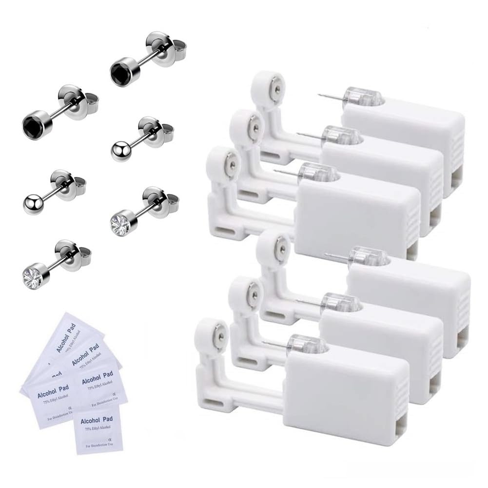 Kit Piercing Orecchio Monouso - 4 Pistole Sterili Con Orecchini In Silicone - Sicuro E Ipoallergenico - Foto 2