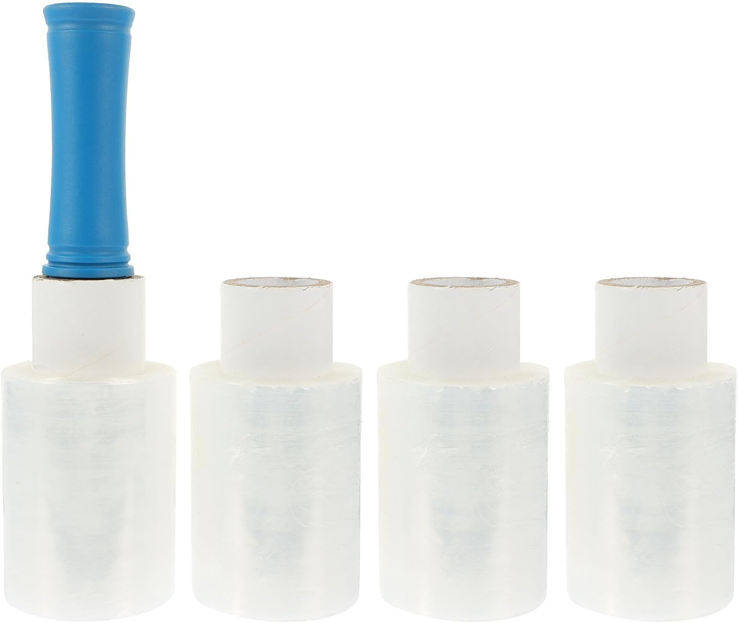 Self-Adhesive Pe Stretch Wrap Film 0.02mm X 10cm X 150m with Blue Handle, Handheld Packing Film for Industrial Shrink Wrapping and Packaging Use