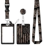 Badge Reels Retractable with Carabiner Reel Clip, ID Name Tag Work Badge Holder Belt Ferrule, Identity ID Badge Holder Cover Case for Office Work Nurse Teacher Student Gifts(Camo American Flag)