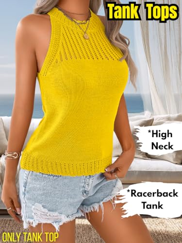 Image of ChiaoLezhee Women's Summer Knit Tank Tops, Racerback High Neck Lightweight Sweater Vest, Dressy Casual Outfits