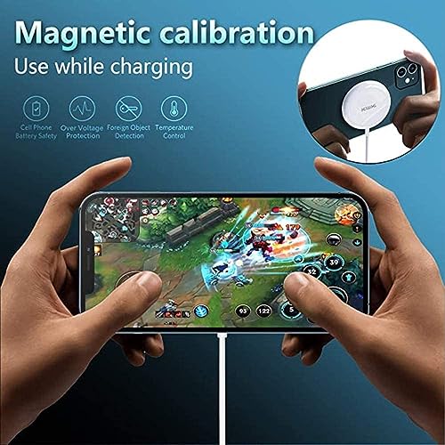 شاحن لاسلكي سريع بتقنية ماجسيف، بمغناطيس مدمج، بقدرة 15 وات، شاحن سريع مزود بمنفذ USB-C ومتوافق مع اجهزة ايفون 12 و12 ميني و12 برو و12 برو ماكس، ايربودز، أبيض