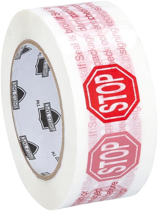 MMBM Broken Seal Tape, 2 Inch x 110 Yards, 72 Pack, Stop Sign Seal is Broken Check Contents in Red Letters on White Tape, Great for Shipping and Packaging