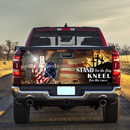 FLAGWIX Truck Decals-Patriotic Cross American Truck Tailgate Decal Sticker Wrap DBX1498TD, 66 x26 Bumper Stickers Graphics for Car Trucks SUV