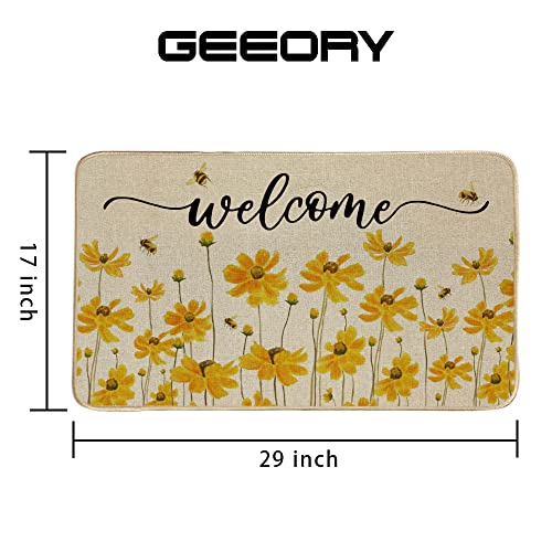 Geeory Coreopsis Welcome Decorative Door Mat Honeybee Decorations Floor Mat Spring Summer Farmhouse Home Seasonal Decor For Frontdoor Indoor Outdoor Entrance - 17X29Inch Gk003 #TOP2