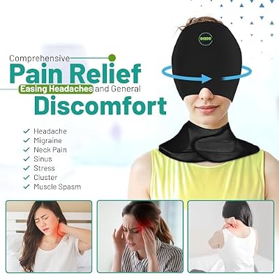 Migraine Relief Cap & Neck Ice Pack Wrap Set - Soothing Headache Relief Cap and Shoulder Cold Pack - Hot and Cold Compress Products for Head and Cervical - Stress, Hangover & Puffy Eyes