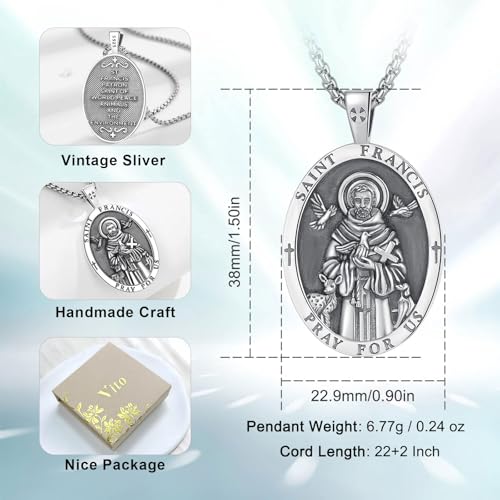 Vito 925 Sterling Silver Saint Necklaces for Women Men, St Michael/Crucifix/Caravaca/St Jude/Virgin Mary Pendant Patron Saint Amulet Medal Religion Jewelry Gift4