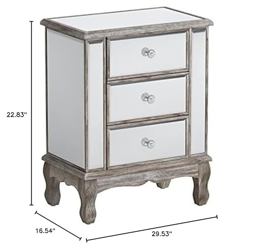 Convenience Concepts Gold Coast Vineyard 3 Drawer Mirrored End Table, Weathered White / Mirror #TOP7