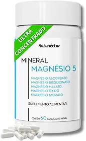 Magnésio 5x1 (Magnésio Ascorbato, Bisglicinato, Malato, Óxido e Taurato) 500mg 60 Cápsulas