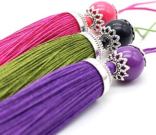 Silky Floss bookmark Tassels,Mini Tassels,Silky Floss Mini Tassels,10Pcs 10cm Silk Tassel Fringe Brush Hanging Rope Beads Tassel Fringe Trim Pendant For Curtains Embellish Jewelry DIY Home Decor Key C