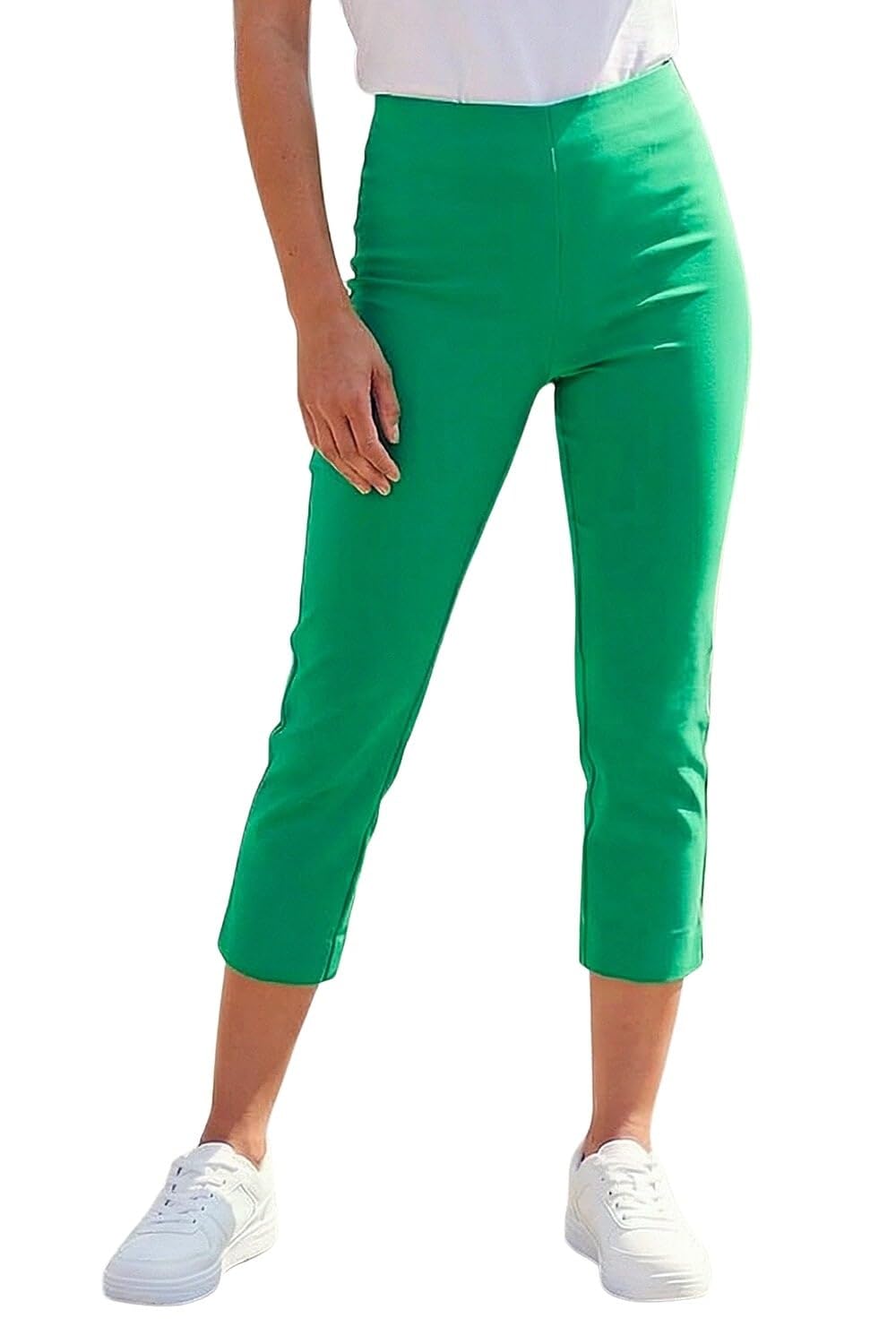 Roman Cropped Stretch Trousers, Green, Size 10, Women