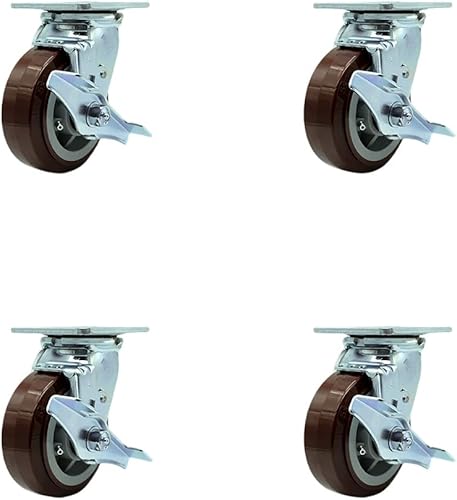 Service Caster Brand - Juego de 4 ruedas giratorias de poliuretano resistentes con ruedas de 5 pulgadas, incluye 2 ruedas giratorias con frenos y