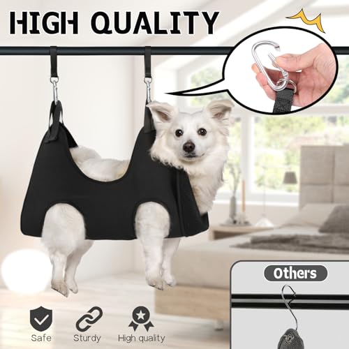 Image of Supet Dog Grooming Hammock Harness for Dogs Cats, Relaxation Pet Nail Clipper Hammock, Restraint Dog & Small Animal Leashes Sling for Groomingk for Nail Trimming (Black, XS)