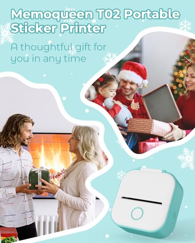 Image of Memoqueen Mini Sticker Printer, T02 Thermal Print Pods Mini Printer Sticker Maker Machine, Gift for Valentine, Birthday, Impresora Portatil, Diaries, Memos, Photo, Compatible with iOS & Android