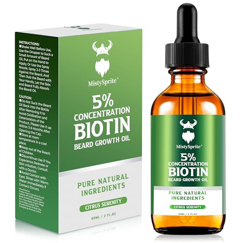 Men's Beard Growth Oil - 5% Biotin, Citrus Serenity Scent, 2 oz (...