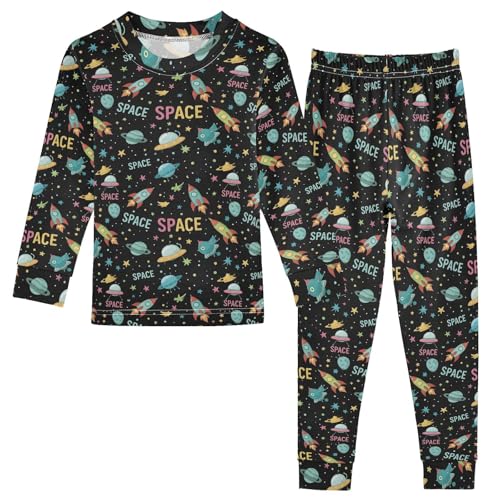 Pajama Sets Long Sleeve Space Themed Pattern with Rockets Soft Comfy Sleepwear 2 Piece PJS 3-8T