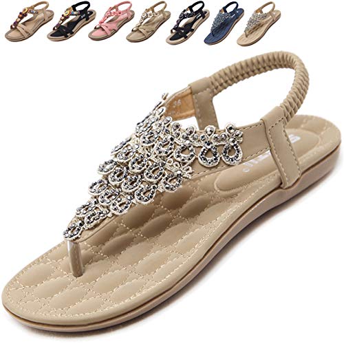 Acfoda Zapatos Mujer Verano Casual Planas Sandalias para Playa Comodos Confort Zapatillas Elástica Antideslizantes Chanclas Talla Beige 39