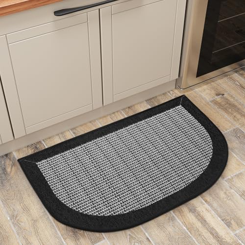 PADOOR Kitchen Mats for Floor, Kitchen Rugs Non Slip Washable, Half Circle Kitchen Floor Mat Sink Rug Rubber Backed Super Absorbent, 20”x32” Black 1'8" x 2'8" (Semicircular) Black