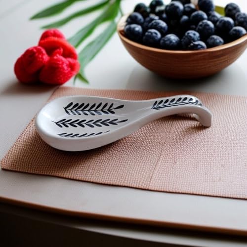 Image of Malaikah Ceramic Spoon Rest Leaf Pack of 4 for Home, Kitchen, Dining, Kitchen Decor & Gifting