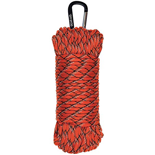 GEAR AID 550 Paracord and Carabiner, 7 Strand Utility Cord for Camping and Survival, Orange Reflective, 100 ft