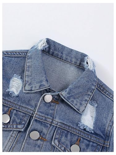 Image of WDIRARA Girl's 2 Piece Outfit Ripped Button Front Long Sleeve Denim Jackets and Mini Skirts Set