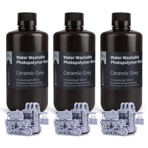 Image of ELEGOO Water Washable 3D Printer Resin LCD UV-Curing Resin 405nm Standard Photopolymer Resin for Mars Saturn Jupiter MSLA DLP LCD 3D Printing,3000Gram Ceramic Grey