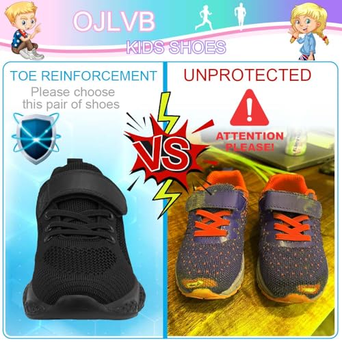 OJLVB Sneakers for Girls and Boys, Kids Running Tennis Shoes, Gym Trail Track Athletic Walking Shoe Black 132