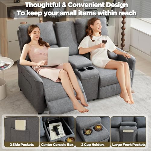 Sillón reclinable doble gris con consola moderna miniatura 5