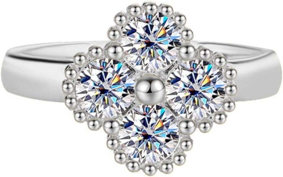 Bagues de fiançailles moissanite trèfle argent S925 alliance femme solitaire 1,2 ct