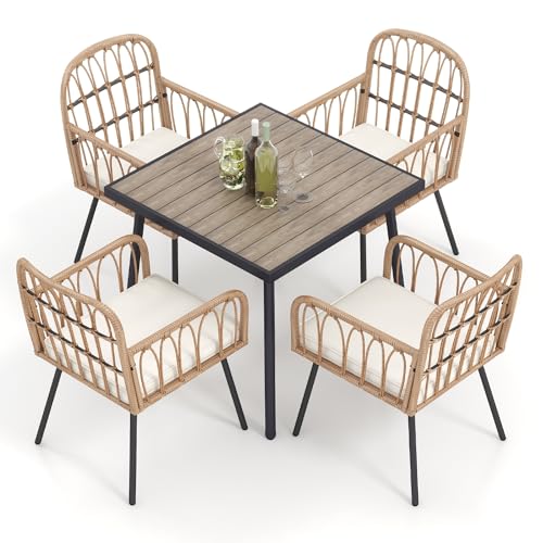 Lynslim LM-04 5 Piece Outdoor Dining Set，Rattan Patio Table And Chairs Set Plastic-Wood Tabletop Outdoor Dining Table thumb #2