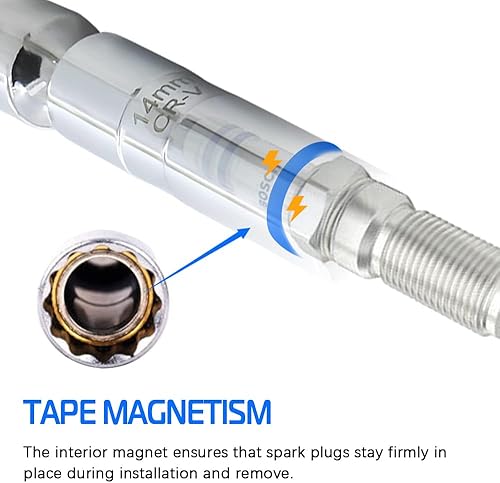 Miniatura 14 de Bujía magnética giratoria de pared delgada de 0.551 in y 0.630 in, unidad de 3/8 pulgadas, herramienta de extracción de bujías de 12 puntos
