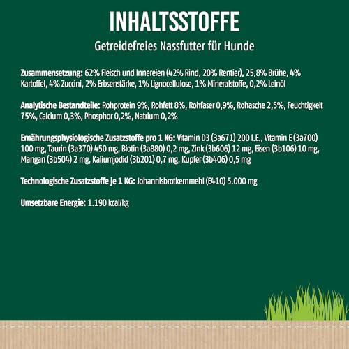 Christopherus Hundemenü, Mit Rentier, Kartoffel, Zucchini, Vollnahrung für Erwachsene Hunde, Nassfutter, 6 x 400 g