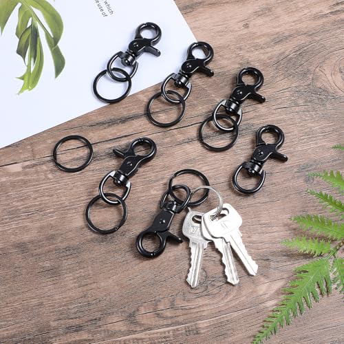 JIEYAO 6 Stück Karabinerhaken mit Drehgelenk,Zinklegierung Karabiner Hundeleine mit Schlüsselanhänger Robust Scherenkarabiner Wirbelkarabiner Schwarz Bolzenkarabiner für Hundeleine Schlüssel Gepäck