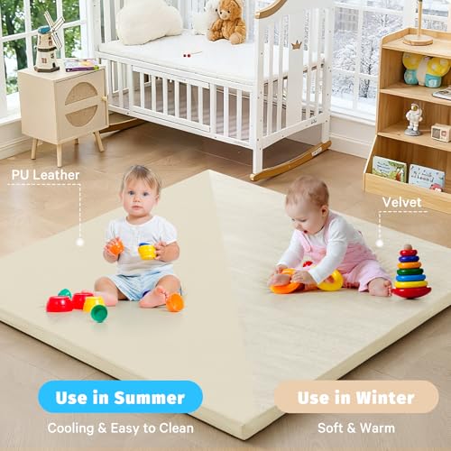 Image of Waterproof Baby Play Mat for Floor Memory Foam 59 * 79 Cushion Playpen Playmat Tummy Time Crawling Mat Nursery Rug Thick Pad Create Soft & Safe Area for Infants,Toddler,Kids,Beige