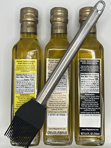 Filippo Berio Organic Flavored Extra Virgin Olive Oil, Truffle, Lemon, Garlic, 250 Ml, With Silicone Basting Brush #TOP1