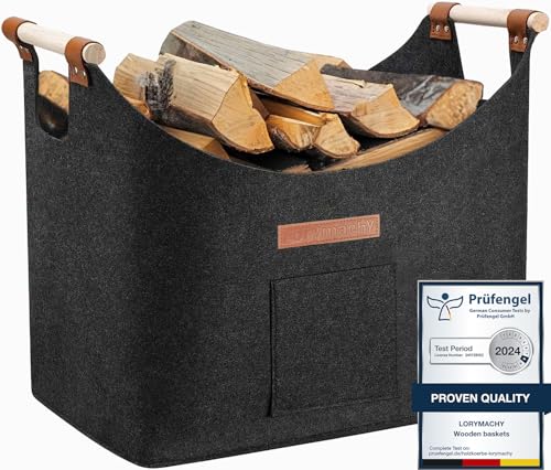 Log Basket for Fireplaces, 55L, Thickened Felt, Dark Grey