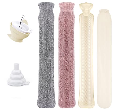 Homewit Saco de água quente longo de 2 litros, com 2 fronhas de fio de chenille saco de água quente alongado, sacos de calor XXL para ombro, pescoço e garrafa de cama