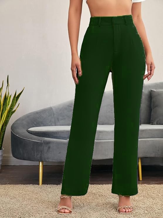 Image of Women's Poly Cotton Trousers Pants Relaxed Fit Boot Cut Ribbed Bell Bottom Trousers for Women