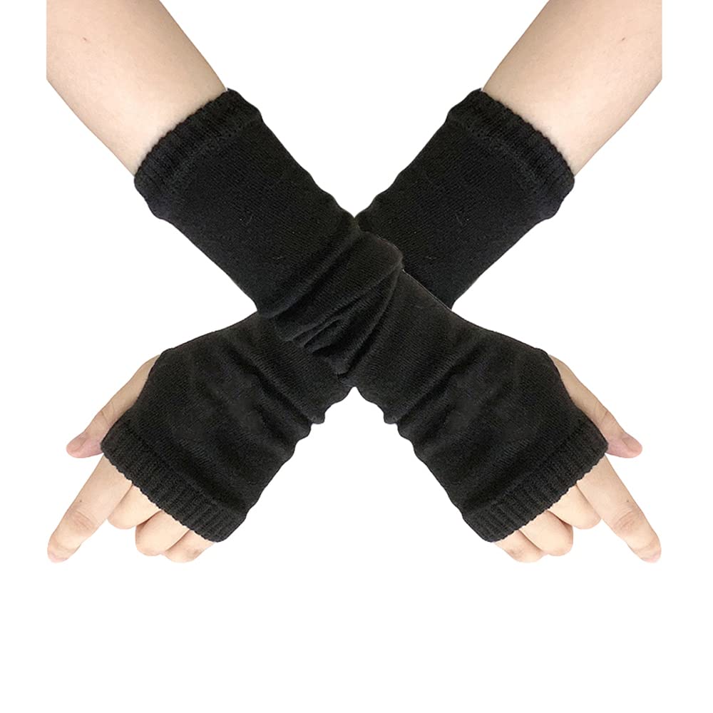 Jkjf Women's Black 1 Pair Goth Arm Sleeve Cool Arm Warmers Rock Hip Hop Punk Gloves Knitted Fingerless Gloves For Girl Masquerade Costume Party Nightclub