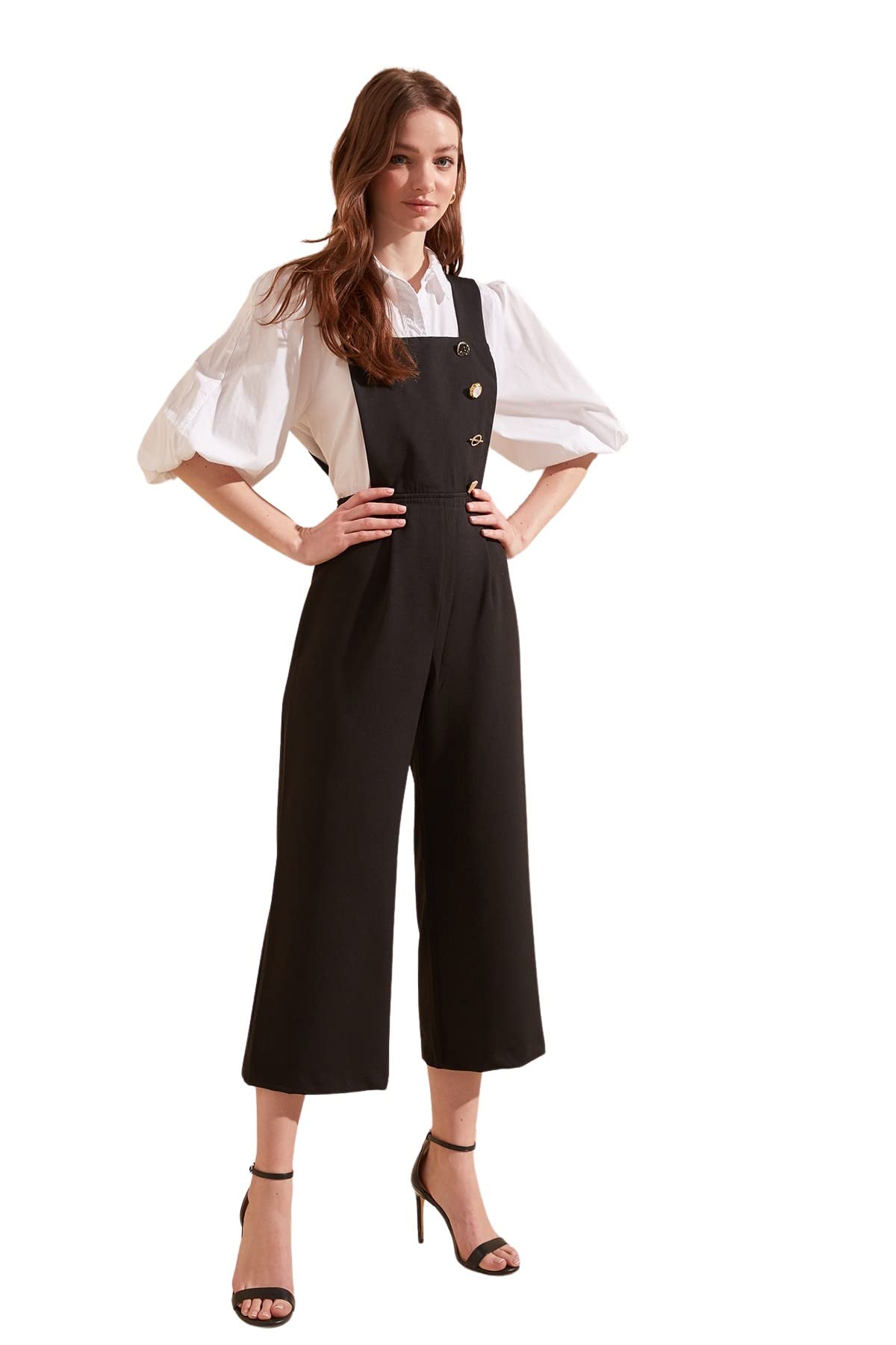 Trendyol Damen Women Plain Woven Jumpsuit Overalls, Schwarz, 68